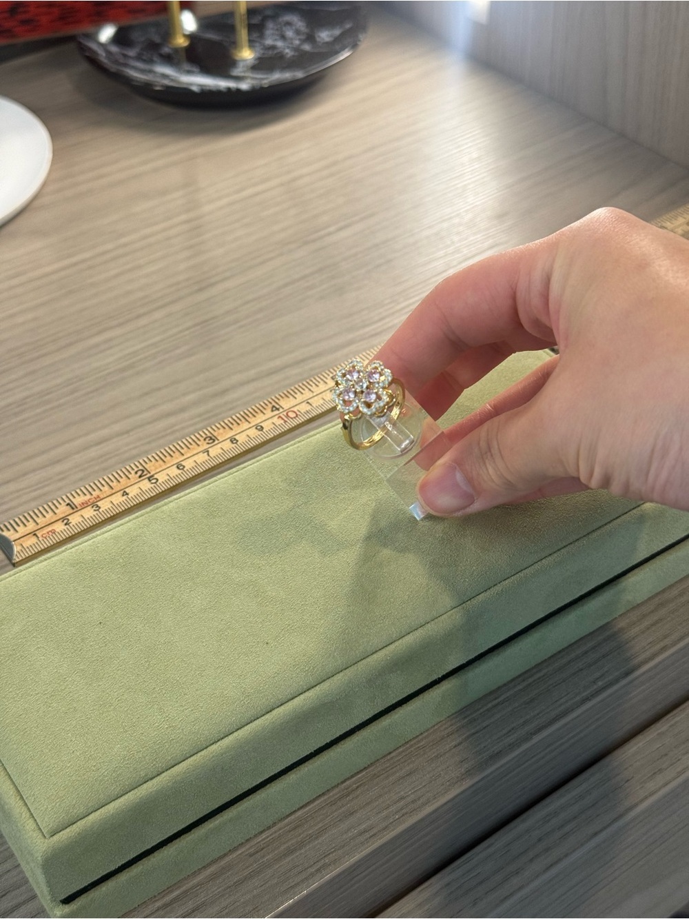 Gold-Tone Floral Crystal Cocktail Ring - Pink/White Stones